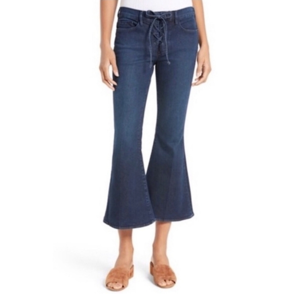Frame Denim Le Crop Mini Boot Flare Cropped Jeans Lace Up Blue 26 - Picture 2 of 8